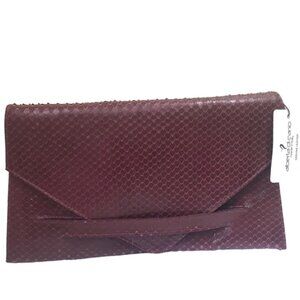 Alberta di Canio NEW Leather Clutch Bag Snake Animal Print Purse Minimalist Red